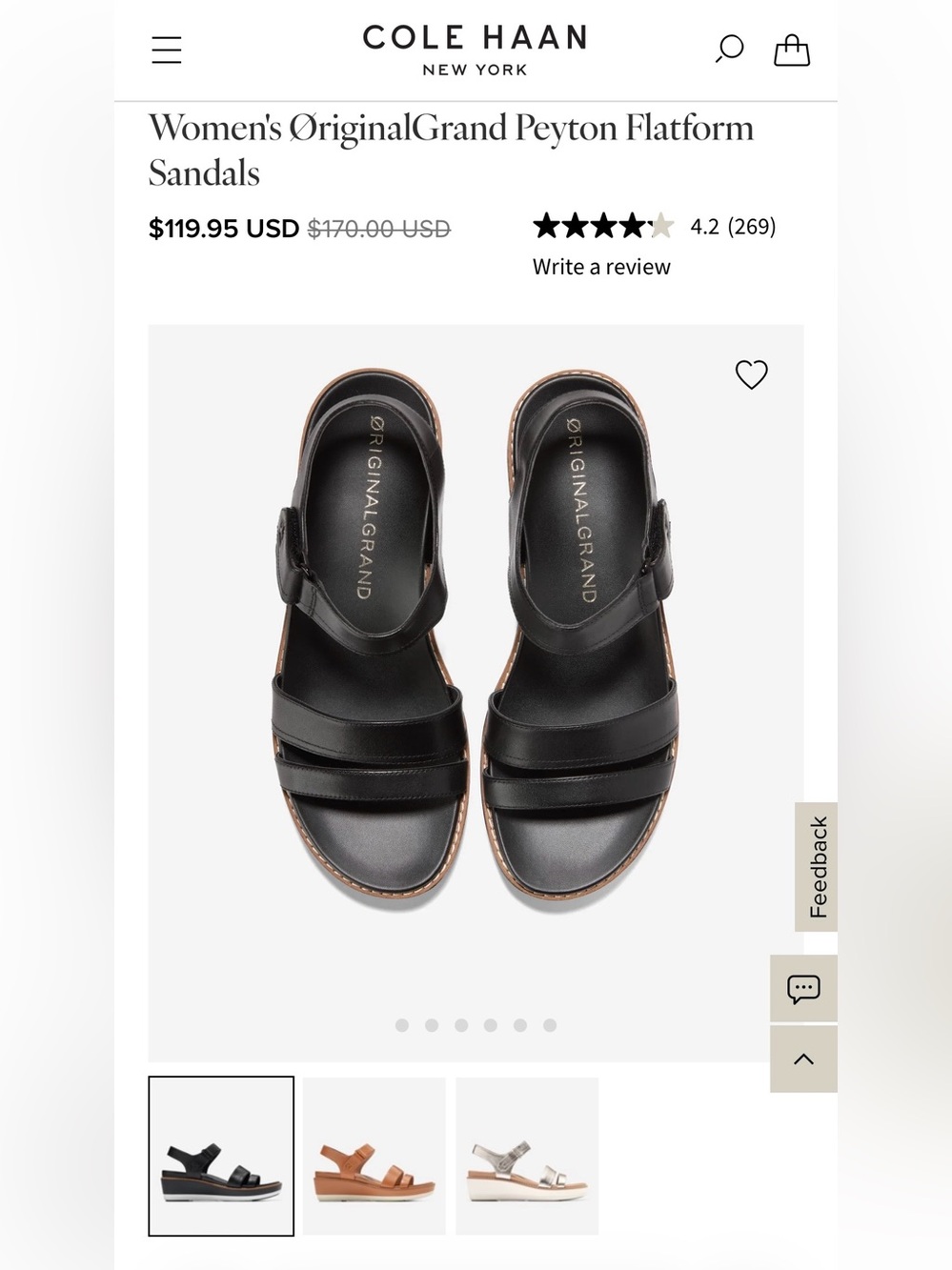 Cole Haan Original Grand Black Leather Strappy Sandals